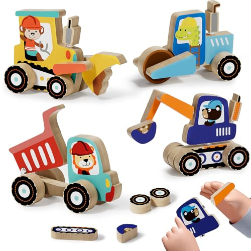 Lehoo Castle Montessori Toys for 3 Year Old, Take Apart Construction Truck STEM Toy for 3 4 5 Year Old Boys, Snap Together Wooden Educational Learning Building Toddlers Toys Gift