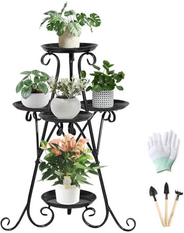 MAIJIAJU 3 Tier 71cm Metal Plant Stand Indoor Outdoor, Modern Black Plant Shelf Flower Stand Pot Holder For Multiple Plants, Decor Storage Corner Unit Display Rack For Garden Patio Living Room