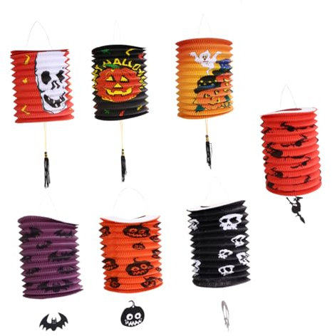 DOITOOL Halloween Themed Paper Lanterns Ghosts 7pcs Decorative Outdoor Lanterns for Parties Festive Decor