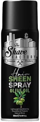 The Shave Factory Sheen Spray Olive Oil 500ML - Nourishes Deep, Strengthens & Gives Shine - With Vitamin E, Aloe Vera & Chamomile - Hydrates & Protects from Root to Tip for Healthy, Radiant Hair