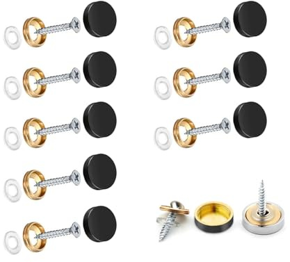 Wopanxye Set med 8 dekorativa spegelskruvar 25 mm borstat rostfritt stål för möbelfästen, badplattor, skåp, bord, väggspegelfästen svart