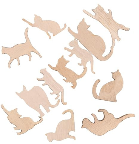 CLISPEED 12 Pezzi Trucioli Di Legno Per Gatti Cat Wall Art Gatto Ritagliare Casa Decorazioni Di Halloween Per Gatti Compleanno Figure Di Gatti Realistico Vuoto Animale Domestico Beige