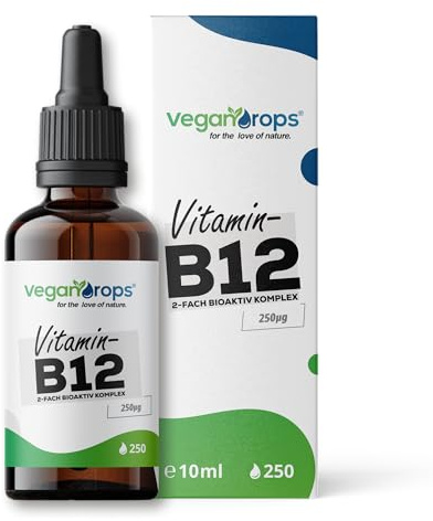 Vegan Drops® - Vitamin B12 Tropfen - Kombination aus Methyl- & Adenosylcobalamin - 250 Tropfen, 125 Tage Reichweite - vegan, ohne Alkohol & in Deutschland produziert