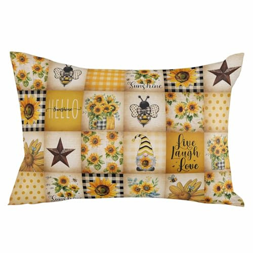 Pillowcase 20x30 Inch - Queen Plaid Bee Farmhouse Soft Brushed Microfiber Pillow Covers with Hidden Zipper Closure Bed Pillow Shams for Bedroom Sofa Car, 1pcs