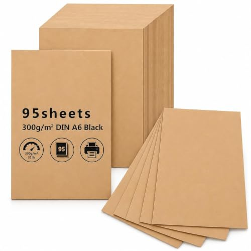 95 stycken kraftfärgade A6-tomma vykort för egendesign, 300 g/m² indexkort blanko A6-papperskort för märkning, kartongpapper pysselkartong för utskrift gör-det-själv (148 x 105 mm)