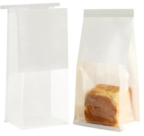 MOMAHUA 30 Piezas Bolsas Panadería Kraft con Ventana,Blanco Bolsas para Pan Casero Antigrasas,13 * 28+10cm,Ideales para Panaderías y Repostería Hogareña