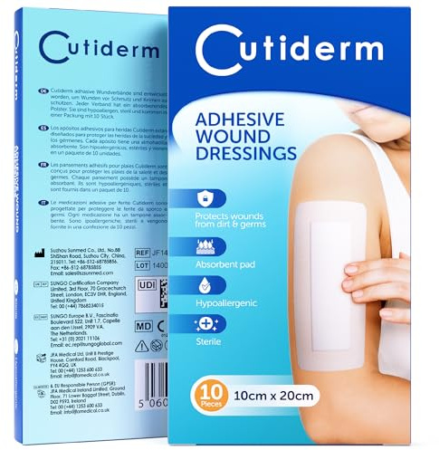 Steriler Wundverband Selbstklebend 10 x 20 cm – Cutiderm – 10 Stück – Wundkompresse mit Saugkissen – Große Pflaster für Wunden