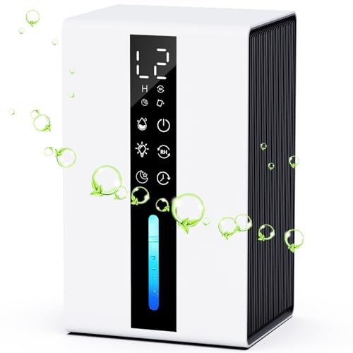 Deshumidificateur d air 1800ML, Déshumidificateur d air Electrique 48W, avec 48H de Minuterie, 7 Lumières de Couleur, Dégivrage Automatique, Arrêt Automatique, Portable, pour la Maison, Bain, Chambre