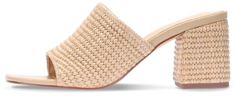Monrovia Raffia Heels for Women, Square Open Toe Woven Slip On Sandals with Block Wedge Heel - Casual Beach Summer Heeled Sandals Natural Size 9