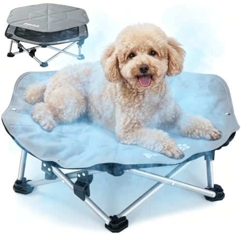 Pecute Tapis Rafraichissant Chien avec Lit Chien Sureleve Rafraîchissant, Panier Chien Pliable Portable, Respirant Antidérapant, Jusqu'à 60 kg, Intérieur Extérieur, Taille M 66x60x15cm