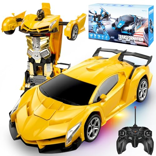 Micieycle Remote Control Car, RC Car Transforming Robot for Kids 1:18 Scale, Birthday Presents, Toys for 3 4 5 6 7 8 9 10 Year Old Boys Girls Kids (yellow)