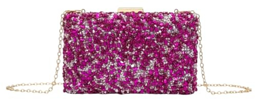 MODELISA - Bolso Clutch Cartera De Mano Cadena De Hombro Piedras Boda Noche Evento Mujer (Fucsia)