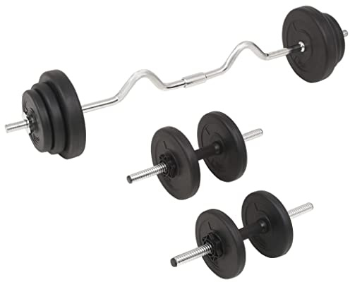 Ensemble d'haltères de 30 kg avec barre SZ et haltères courtes - Kit d'entraînement de musculation pour poitrine, bras, dos, biceps, triceps - Ensemble d'haltères de fitness réglables - Noir