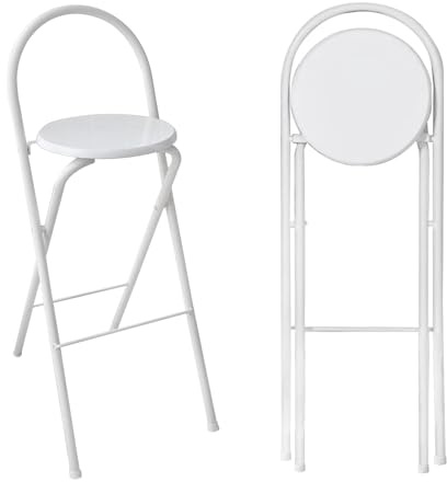 Fällbar barstol 75 cm, bärbar hög pall för vuxna, ingen montering krävs, köksö-stol, bänkstol med fotstöd, vit färg, perfekt för matsal och kompakta utrymmen