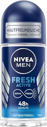 NIVEA MEN Fresh Active Deo Roll-On (50 ml), Antitranspirant für 48h Schutz gegen Schweiß, Deodorant mit einzigartiger INFINIFRESH Formel und wertvollen Meeresextrakten