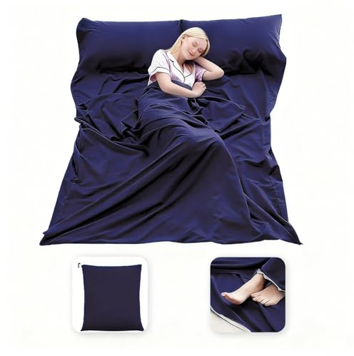 MongByYa Sleeping Bag Liner Lightweight Compact Sleeping Bag Sack Portable Clean Travel Sheet Camping Sleep Sheet for Backpacking Hotel Hiking (Navy Blue, 82.7” X 70.9”)