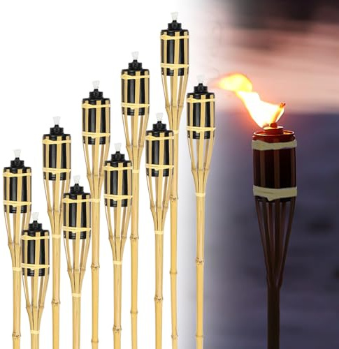 Jopassy Set med 48 trädgårdshälllar bambu, trädgårdsfackla trädgård 90 cm med veke, oljefacklor av bambu, bambufacklor, bambufackla, för utomhusbruk