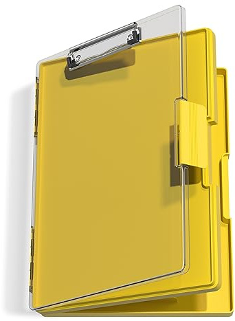 Hnogri Clipboard with Storage, Folder Nursing Clipboards Side Opening, Heavy Duty Clipboard with Dual Compartment Storage Box, Smooth Writing for Work, Office Supplies, School Supplies(Yellow)