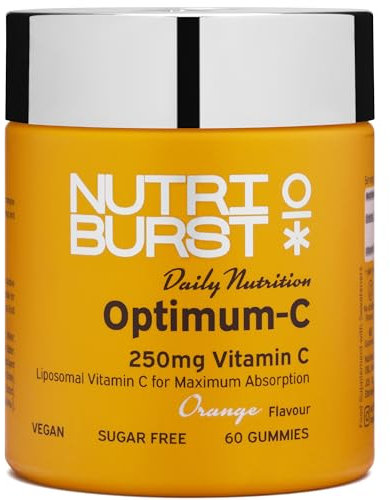 Nutriburst Optimum C - Liposomal Vitamin C (250mg) - Energy & Immune System Support - Orange Flavour - 60 Gummies 1 Month Supply - Suitable for Vegans