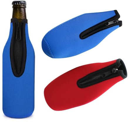CRLLDPM 2 Pièces Rafraîchisseur de Bouteille de Bière, Refroidisseurs en Néoprène, Pliable Refroidisseur de Bouteilles, Etui à Fermeture Eclair pour Bière, pour Bière, Boissons (Rouge et Bleue)