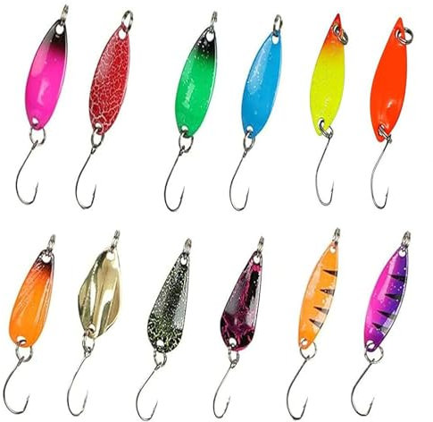 Cucchiaini Da Pesca Esche 12 Pezzi Esche Artificiali,Esche Da Pesca, Fishing Set,Esche Per La Pesca Alla Trota,Spoon Trout Area Per Trota, Persico,Luccio Spoon Kit Con Scatola
