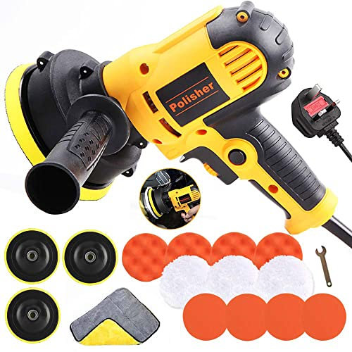Car Polisher, 700W Electric Car Polisher with 6 Speeds, Mini Rotary Buffer Machine Kit for Car Floor, Metal Waxing, Descaling - Black Yellow