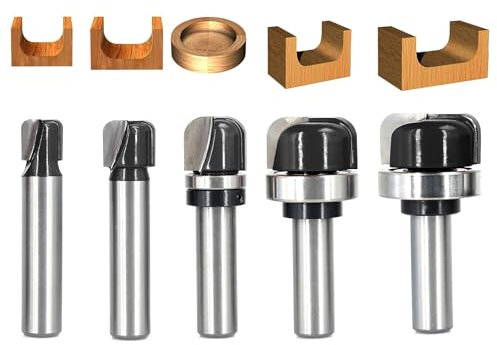 SICWOOD 5PCS Bowl & Tray Template Router Bit Set 1/2 Inch Shank, Cove Juice Groove Router Bit, Carbide Tipped Circle Round Nose Cutting, Ideal for Making Wood Bowls, Trays, Boxes, Board Troughs