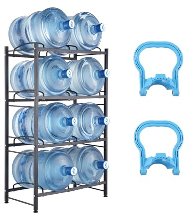 VEVOR Soporte para Jarra de Agua 4 Niveles Estante para Botellas de Agua 650x330x1090 mm Soporte para 8 Botellas Estante para Jarras de Agua Resistente para Cocina, Oficina, Sala de Estar, Negro
