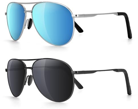 Fimoson 2 Packungen polarisierte Sonnenbrille für Männer Frauen, Metallrahmen klassische Retro UV400 Schutz Sonnenbrille für Autofahren Reisen