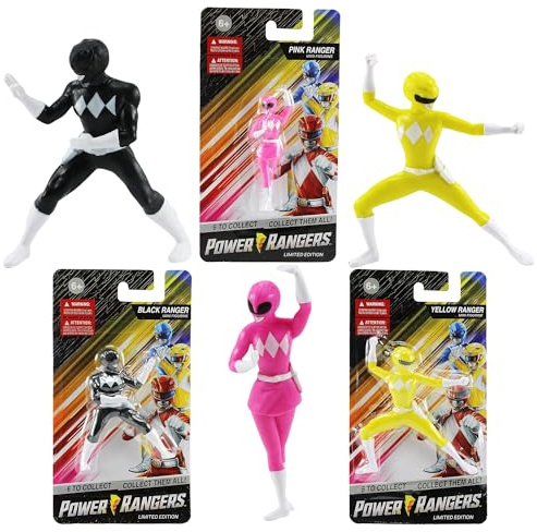 Power Rangers - Mini figuras de 2.5 pulgadas de edición limitada, Rangers negros, rosas y amarillos, juego de 3 figuras de acción
