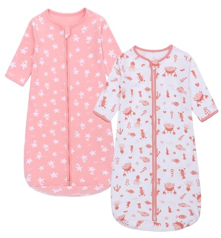 Miracle Baby 2-pack babysovsäck bärbar babyfilt i 100 % bomull långärmad sovsäck för småbarn från 0 till 18 månader (korall sjöstjärna, M)