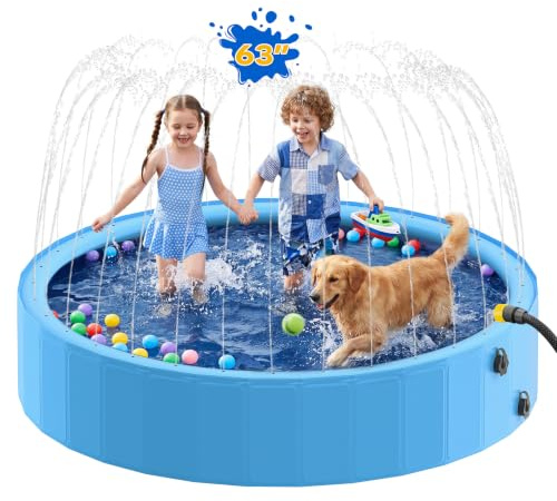 Raxurt Faltbarer Hundepool mit Sprühkopf, 160cm strapazierfähiger Hundepool, 2-in-1 rutschfeste PVC-Badewanne für Haustiere für den Außenbereich im Garten