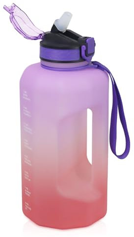 GLEKGLEK Gourde Sport avec Poignée, Gourde Motivation avec Marqueur de Temps, Grosse Gourde Sans BPA, Pour Sport, Randonnée, Yoga, et Vie Quotidienne