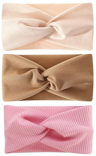 KGDUYC 3pcs Filles bandeau cheveux fille，bebe fille，Bandeaux Extensible Nylon Bandeaux Fait Main Cheveux Accessoires pour Nouveau-né Nourrissons Tout-petits Enfants (marron + rose clair + beige)