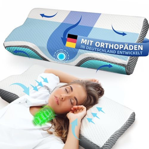 IDEA Nackenkissen Kopfkissen Nackenschmerzen, Memory Foam Orthopädisches Kissen für Seiten, Rücken& Bauchschläfer, Ergonomisches Kopfkissen Testsieger (62 * 34.5 * 12/8CM)