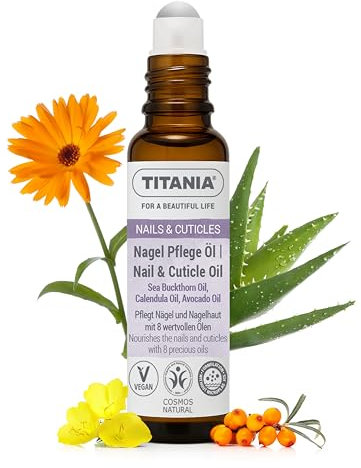 TITANIA® Nagelöl – Natürliches Nagelhautpflegeöl mit 8 Ölen & Aloe Vera für Cuticle & weiche Nagelhaut, Hände & Füße, COSMOS NATURAL, Vegan, Dermatologisch bestätigt, Made in Germany, 10ml