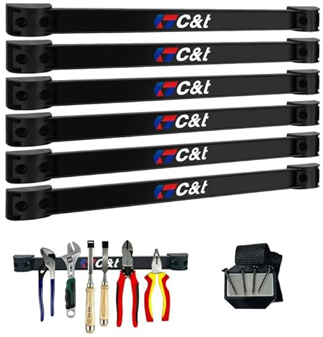 ‌C&T 6-Piece Magnetic Tool Holder Set - 12 Heavy Duty Wall Mounted Tool Organizer Bar with Strong Magnets for Garage, Workshop & Kitchen (Holds Screwdrivers, Wrenches & More)