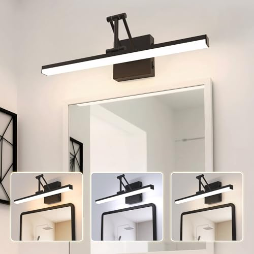 Sytmhoe Nero 12W Luce Da Specchio Bagno 3000K 4500K 6000K Con Interruttore, 48,5 CM Alluminio Applique Per Specchiera Bagno Con Staffa Telescopica, Illuminazione Quadri Lampada Camera Da Letto