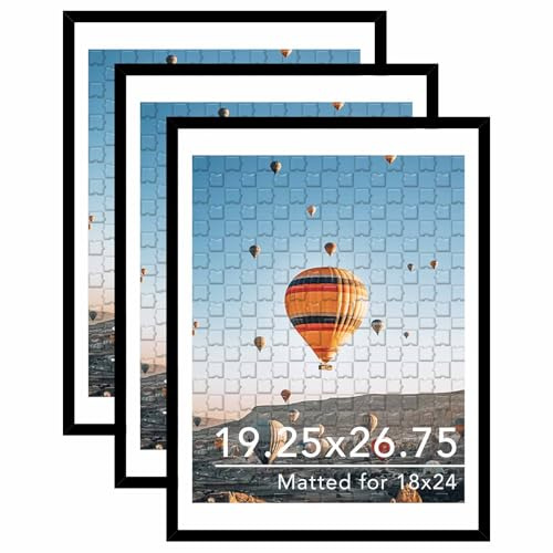 JCJMY 19.25x26.75 Puzzles Frame Set of 3, Display 18x24 with Mat or 19.25 x 26.75 without, Wall Hanging 19.25 by 26.75 Picture Frame for Poster Photo Canvas Picture Puzzles, 3 Pack, Black