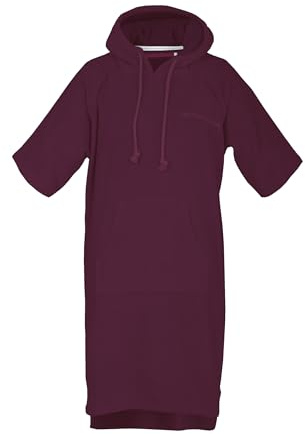 TOM TAILOR Poncho da surf per donna e uomo, S-M, 100% cotone/spugna, poncho da bagno con cappuccio, marsupio e logo ricamato, prugna (Plum)