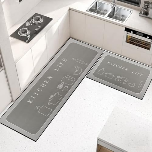 OPLERT 2 alfombras de Cocina, Alfombrillas de Cocina Antideslizantes y Lavables, absorbentes de Agua, para Cocina, Pasillo, salón y Dormitorio,Beige,40x60+40x120cm