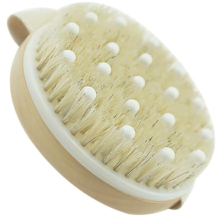 Angoily Cepillo Corporal Redondo de Madera Natural para Ducha y Masaje, Herramienta Exfoliante Seca para Baño, Masajeador Unisex para Cuidado y Limpieza Corporal Diaria