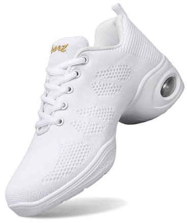 Estiva Donna Scarpe Pianta Larga per Diabetici da Ginnastica Jazz con Cuscino d' Allenamento e Danza Sportiva (White, 35)