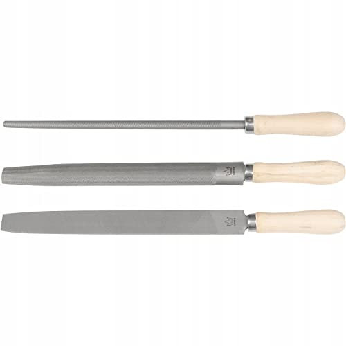 RICHMANN Feilenset Metall 200mm | Metallfeilen | 3 Feilen Set enthält Rundfeile, Halbrundfeile und Flachfeile - rostfreier Stahl (T12) und bequemer Holzgriff