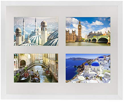 BD ART 28 x 35 cm Marcos de Fotos Multiple con paspartu per 4 foto 10 x 15 cm, Blanco
