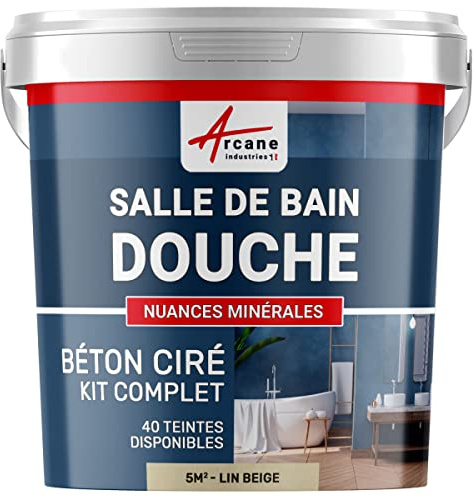 béton ciré salle de bain, douche italienne, pièce d'eau, kit beton cire, salle de bains, douche italienne - 5 m² (en 2 couches) Lin Beige - ARCANE INDUSTRIES