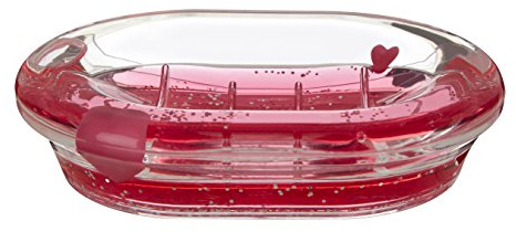 Premier Housewares 1601656 Portasapone in Acrilico con Cuori galleggianti, Trasparente/Rosso, 10 x 14 x 3 cm