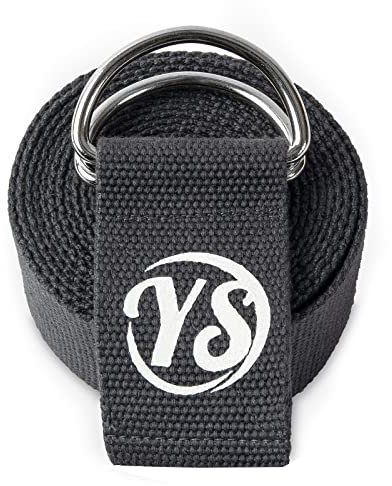 Yoga Studio Yoga Strap, 2.5m (8.2ft) Extra Long Durable Organic Cotton Adjustable Stretching D-Ring Yoga Belt, Exercise, Pilates, Dance, Workout, Gym, Physical Therapy - Graphite Grey