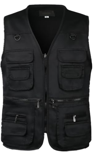 PengGengA Chaleco de Pesca para Hombre Chaleco Multibolsillos Chalecos de Trabajo Camping Senderismo Safari Deportes Exterior Chaquetas sin Mangas - Negro, 3XL