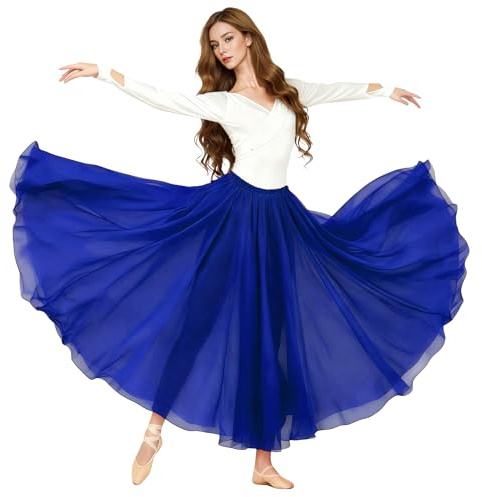 Baisdan Donna Gonna in Chiffon per Danza del Ventre, Gonne Flamenco a Cerchio Completo per Costumi di Halloween, Carnevale Spettacoli, Blu Scuro, Taglia Unica